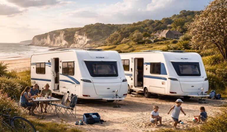 louez des caravanes hobby et knaus pour découvrir la bretagne et la normandie en toute liberté. profitez d'un voyage confortable et autonome au cœur de paysages magnifiques.