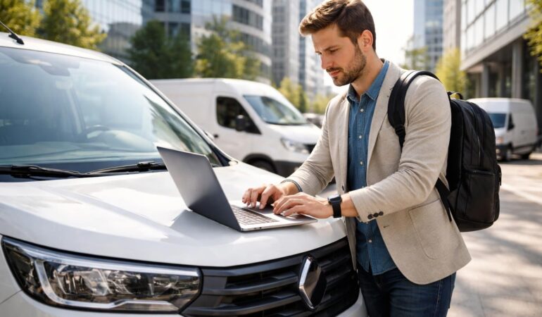 location longue durée de véhicules utilitaires avec assurances incluses, spécialement conçue pour les professionnels nomades cherchant flexibilité et sécurité.